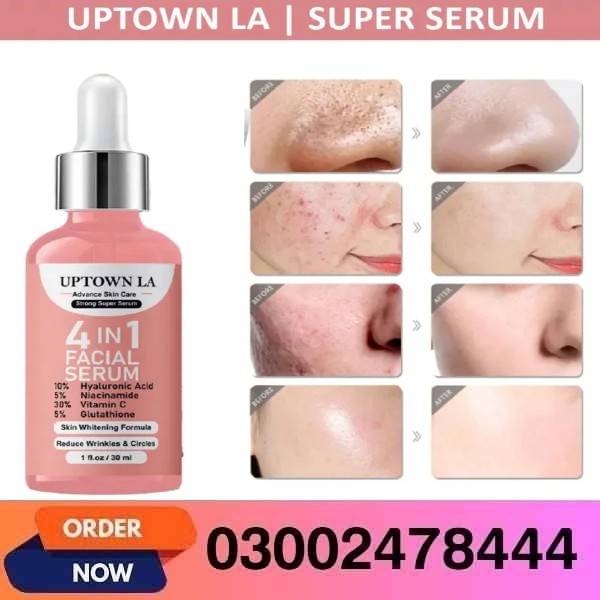 UPTOWN LA 4IN1 Super Skin Glowing Serum | 5% Niacinamide, 30% Vitamin C 10%, Vitamin E 10% & HA 